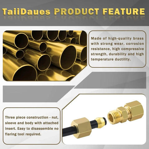 Brass compression tube fittings kit featuring three-piece construction and corrosion resistance by Taiidaues.