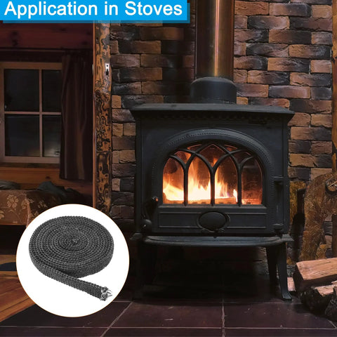 PATIKIL stove gasket rope coil, graphite fiberglass, 3/4x1/8x118 in, black for wood stoves
