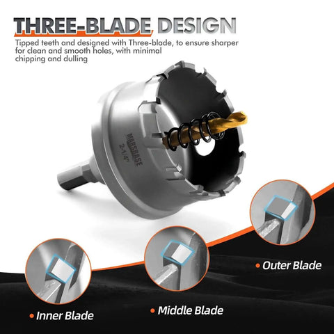 Pro Grade Tungsten Carbide Tipped Hole Saw Kit For Metal Sixteen Piece Set Heavy Duty From Five Eighths To Two And A Quarter Inch Cutters