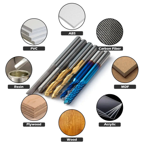 Pro Grade Tungsten Carbide End Mill Router Bits Set For CNC Machining 1/8 Inch Shank 50-Piece With Nano Blue Coating Titanium Coating