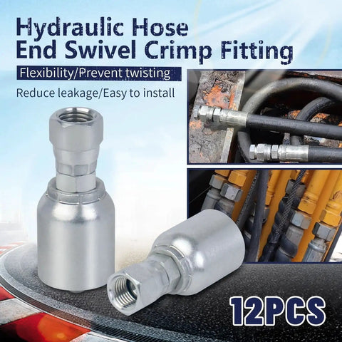 12-Pack 1/2 Inch Hydraulic Hose Fittings With 1/2 Inch JIC 37 Degree Female Swivel Crimp Ends for fluid power systems
