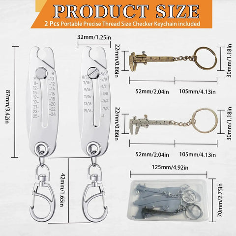 Portable Precise Thread Size Checker Keychain Two Vernier Calipers For Quick Nut And Bolt Size Finder Tool 2 Pack Silver