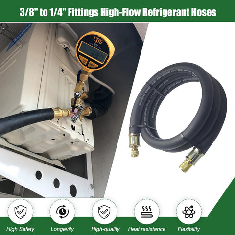 NHB1 6ft HVAC vacuum hose, 1/2 in ID with 3/8 to 1/4 in fittings, high-flow refrigerant hose