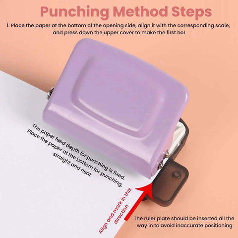 Instruction steps for using 6 Hole Punch For A4 A5 B5 Notebooks And Planners, Portable Handheld Metal Circle Paper Puncher With 8 Sheet Capacity