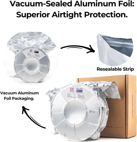 Fibreheart PPA-CF Carbon Fiber Nylon 3D Filament sealed in airtight aluminum foil packaging with resealable strip