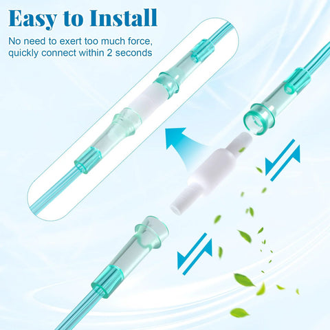 Lekgavd 12-pack oxygen tube connectors in turquoise and clear plastic, 360-degree rotatable nasal cannula tubing support.