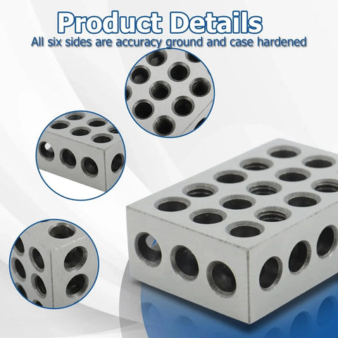 Machinist Grade 1 2 3 Block Set With Matched Pair 1 by 2 by 3 Inches, 23 Holes Including Five Tapped Three Eighths Inch and Eighteen Untapped, 0.0002 Inch Per Inch Accuracy
