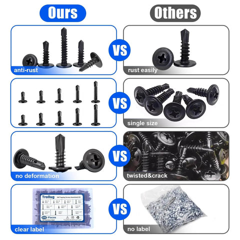 450-piece black self-tapping screws set for metal, #8-#10, 1/2"-1-1/4", 410 stainless steel assortment