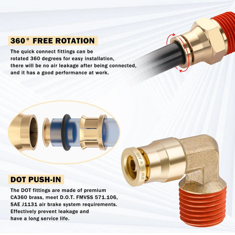 CheeMuii brass DOT air line fittings kit with 100 ft 1/4 in and 50 ft 3/8 in tubing, push-in quick-connect and NPT fittings