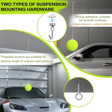 Dnairtly garage parking aid, 2-pack tennis-ball ceiling guide installed with magnetic and screw hooks