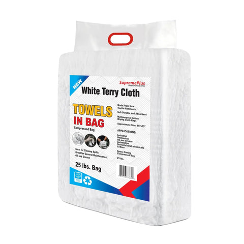Premium White Terry Cloth Rags 25 Lb Bag Two Pack Beast Absorbent Cleaning Rags For Garage, Industrial Use, Housekeeping, And Multipurpose Spill Cleanup