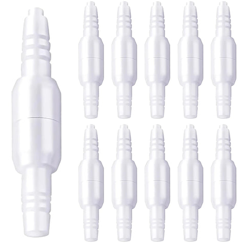 10-pack white oxygen tubing swivel connectors; plastic cannula adapters for oxygen hose, male-to-male ends