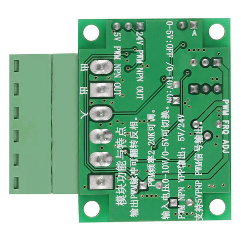 Circuit board of 0 To 5V And 0 To 10V Analog Input To PWM Converter With Dual Outputs, 2KHz To 20KHz Range, PNP And NPN 5V And 24V Compatible