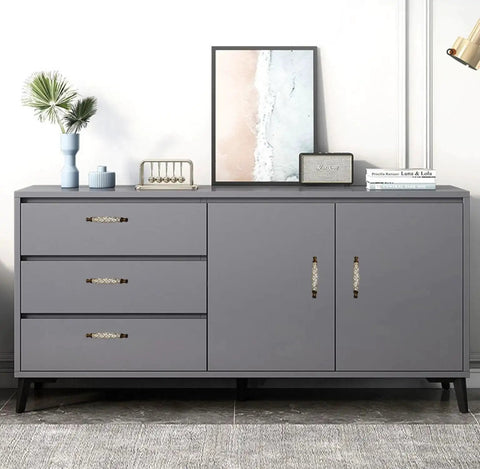 Grey dresser with two pack ceramic and zinc alloy vintage cabinet knobs in rich brown with floral motif and five inch hole spacing