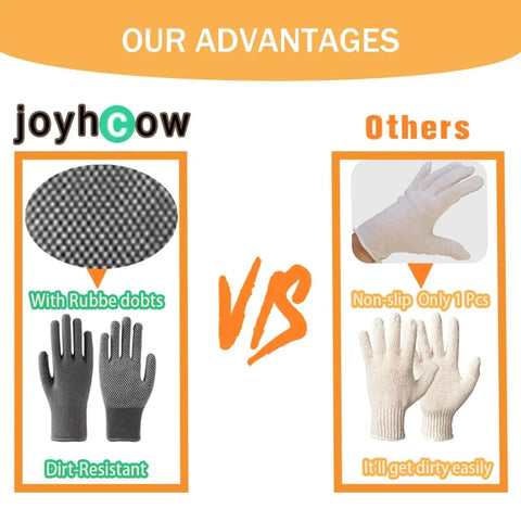 Comparison of rubber dot gloves vs standard non-slip glove, highlighting dirt resistance advantage for 8 Piece Luggage Replacement Wheel Set.