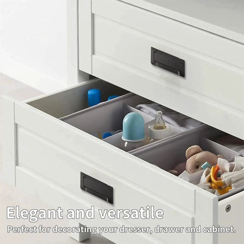 2 Pack Pocket Door Drawer Handle Flush Pull Concealed Furniture Handle Screws Included For Cabinets Closets And Drawers Matte Black Zinc Alloy 96mm Hole Center Hidden Pull Knob Set For Modern Cabinets installed on wooden drawer