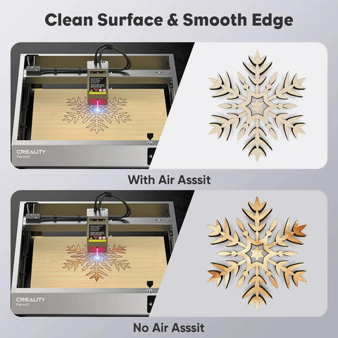 Comparison of laser cutter results with and without Air Assist For Laser Cutter And Engraver, 22 Liters Per Minute Air Output.