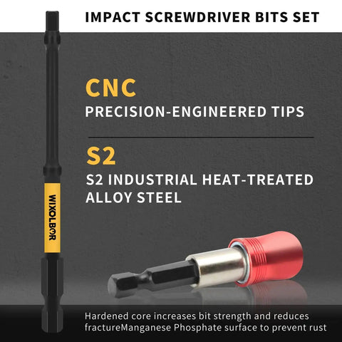 CNC precision-engineered 23 Piece 4 Inch Extra Long Hex Head Allen Wrench Drill Bit Set with S2 steel, red magnetic holder