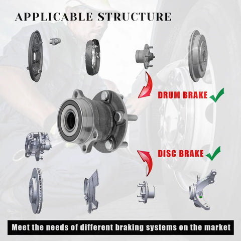 Beefed-Up Rear Wheel Hub Assembly For Subaru AWD Cars - 5 Lug displayed with applicable drum and disc brake structures