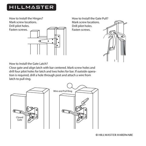 Installation guide for Heavy Duty Gate Latch Set For Wooden Fences Self Closing Latch With Pull String and T Strap Hinges