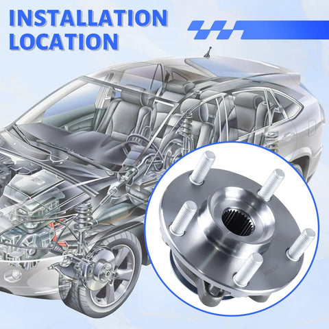 Installation diagram showing Front Wheel Hub Bearing Assembly Fits Nissan Rogue 2008-2013, Rogue Select 2014-2015, and Sentra 2007-2012