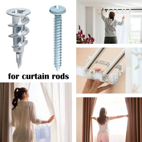 Zinc Self Drilling Drywall Anchors With Screws Kit 25 Heavy Duty Metal Wall Anchors And 25 Size 8 By One And One Quarter Inch Screws 50 Pieces Total Pre Drilled Quick Install Deep Thread Design For Strong Hold In Three Eighths Inch Gypsum Board for curtain rod installation