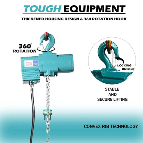 500 Lb Air Hoist For Refinery And Heavy Duty Engine Lift With 20 Ft Lift featuring 360-degree rotation and locking buckle