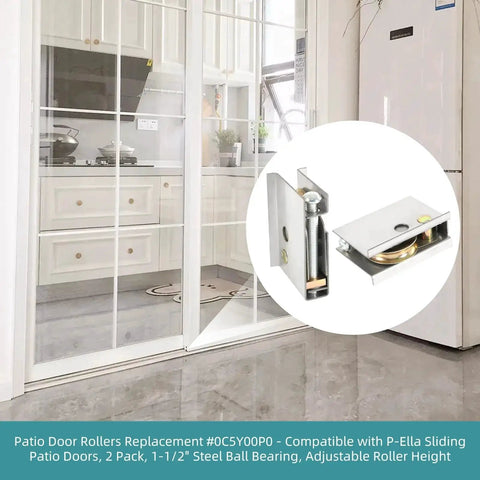 Pella Sliding Patio Door Rollers Replacement Kit, One And A Half Inch Steel Ball Bearing, Rear Adjustable Height, 2 Pack