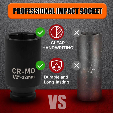 Deep Impact Socket 22mm For One Half Inch Drive, CR-MO 6 Point Metric Socket With Black Phosphoric Acid Coating comparison