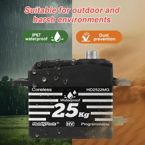 HobbyPark waterproof 25kg RC servo with metal gear, coreless, HD2522MG, front view