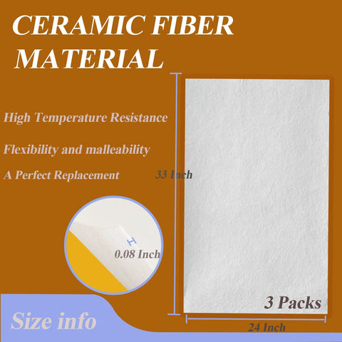 Ceramic fiber paper for kilns, white, 24 x 33 x 0.08 in, high-temp insulation, 3-pack (Amazon)