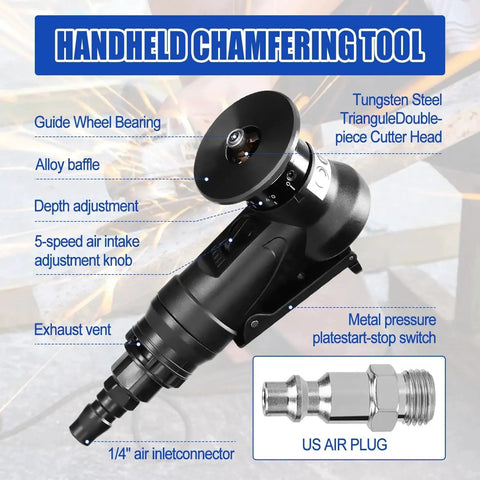 Image of Pneumatic Chamfering Tool For Metal Deburring Mini Beveler Pro Grade Heavy Duty High Speed 30000 RPM With Adjustable Depth 0.1 To 0.9 Mm For Precise Edge Beveling Trimming Arc Corner Deburring And Linear Beveling Black