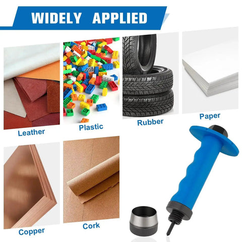 Pro Grade 13 Size Hollow Punch Kit For Leather Rubber Plastic And Gasket Easy Grip Handle showing materials like leather and rubber