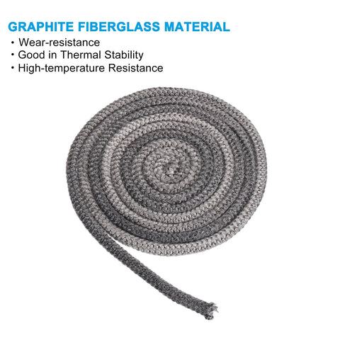 Wood stove gasket rope, graphite fiberglass, round seal, 3/8x118 in, black