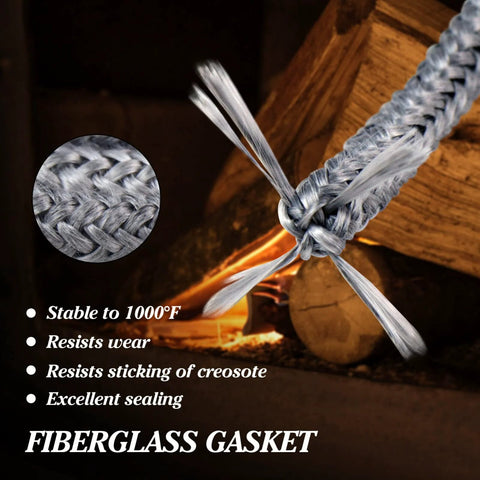 Fiberglass gasket rope, graphite-impregnated, 1 in x 72 in, for wood stoves; close-up texture