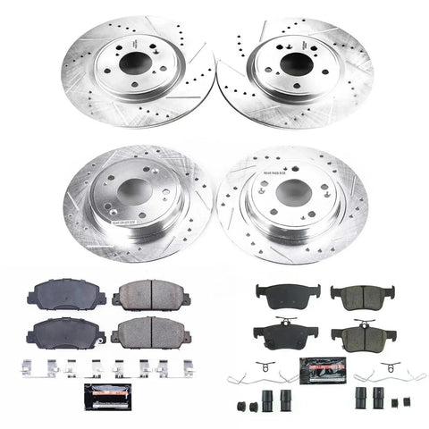 PowerStop front and rear brake kit for Honda Accord 2018-25 with drilled and slotted rotors and ceramic pads.