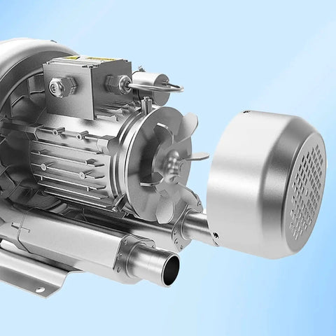 Side view of a 2HP Regenerative Blower 110 To 120 Volts High Pressure Industrial Vacuum Pump 1.75 Kilowatts 150 CFM