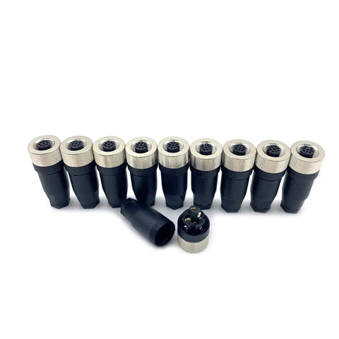 Ten 5 Pin A Code M12 Female Circular Connector IP67 Waterproof Straight Field Wireable Sensor Connectors for PG7 Cable.