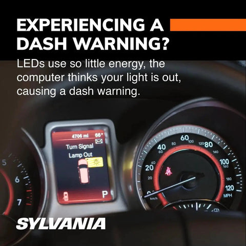 Dashboard warning light showing turn signal lamp out in a car, related to Turn Signal Load Equalizer For LED Bulbs To Stop Hyper Flash.