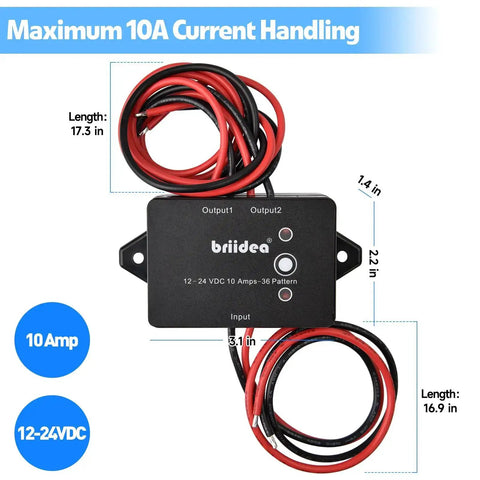 Versatile Flasher Module With 36 Modes, One Button Quick Change, 10 Amp 12-24V DC for car and motorcycle headlights with dimensions