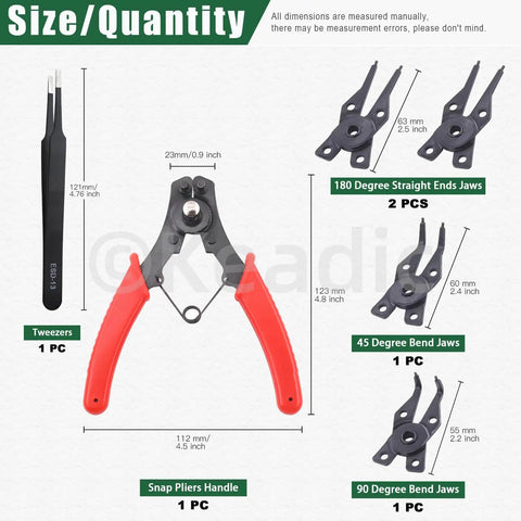 All In One Snap Ring Kit For M4 To M28 External C Clips And E Clips With Pliers And Tweezers 312Pcs showing pliers and tweezers