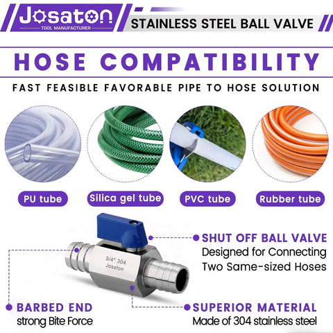 Three Quarter Inch Hose Barb Ball Valve Kit With Stainless Steel Clamps For Heater Hose Shut Off Valve High Temp Tolerance For Water Oil Gas And Fuel Line Fittings