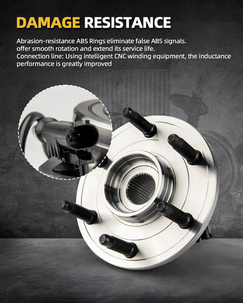 Front Wheel Hub Bearing For Chevy Trailblazer GMC Envoy And Family SUVs 2002 To 2009 Includes Envoy XL XUV Rainier Bravada SSR Isuzu Ascender Saab 9 7x With 6 Lug Design And ABS Compatible Part Number 513188 Ready To Drop In with connector detail