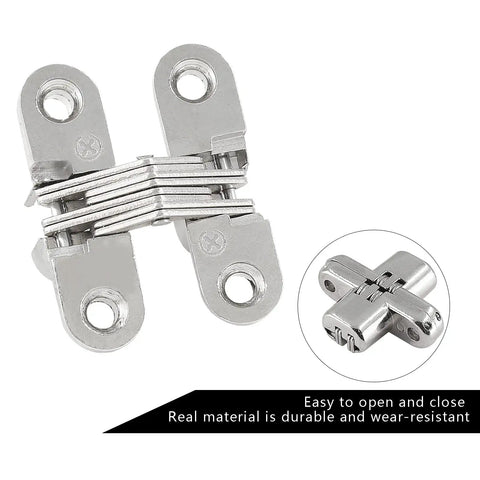 Hidden Gate Hinge Set For Cabinets 1-3/4 Inch Invisible Hinge With Concealed Barrel 180 Degree Opening, zinc alloy, close-up.