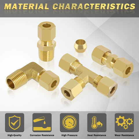 Amazon TRUSTKITS brass compression fittings set, 38 pcs, 1/4 OD fittings, union tee, straight NPT adapter, 90° elbow.