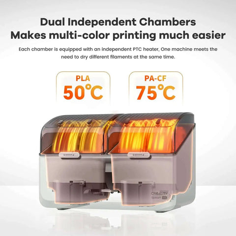Space Pi X4L 3D Printer Filament Dryer dual chambers with temperature settings 50C for PLA and 75C for PA-CF.