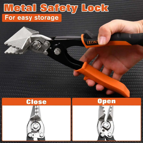 3 Inch Sheet Metal Hand Seamer with Straight Jaw Ergonomic TPR Handle for bending metal edges, featuring metal safety lock.
