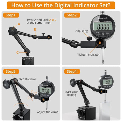 How to use Digital Dial Indicator Gauge Set With Magnetic Base And Storage Case For 0 To 1 Inch 25.4mm High Resolution