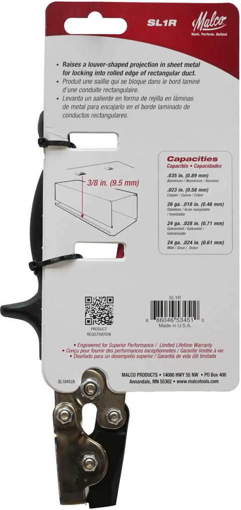 Snap Lock Punch Tool For Metal Edges, Steel Construction, Red And Black Finish, Easy One Hand Use, packaging displayed