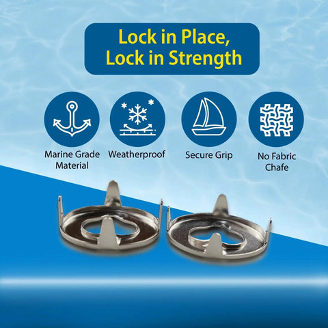Marine Grade Twist Fasteners Turn Button Eyelets For Canvas With Clinch Plate And Flex Washer Short Prong 10 Pack